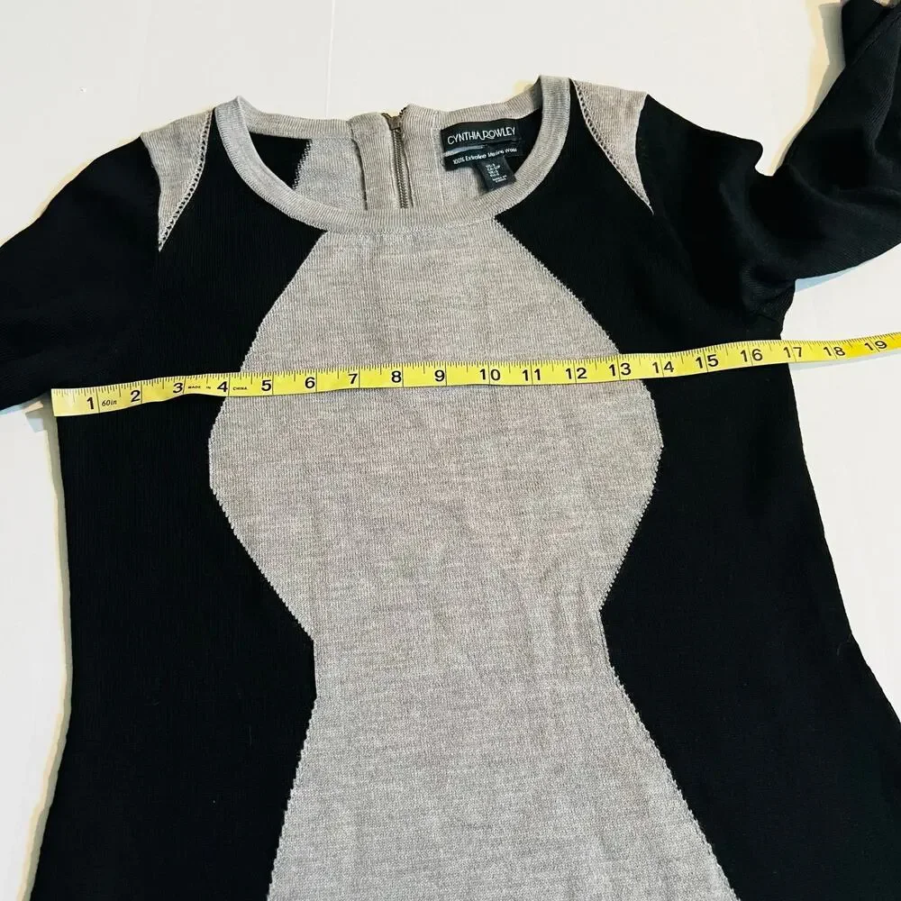 Cynthia Rowley Extra Fine Merino Wool Color Block Dress Size S Small Black Gray - Picture 5 of 7